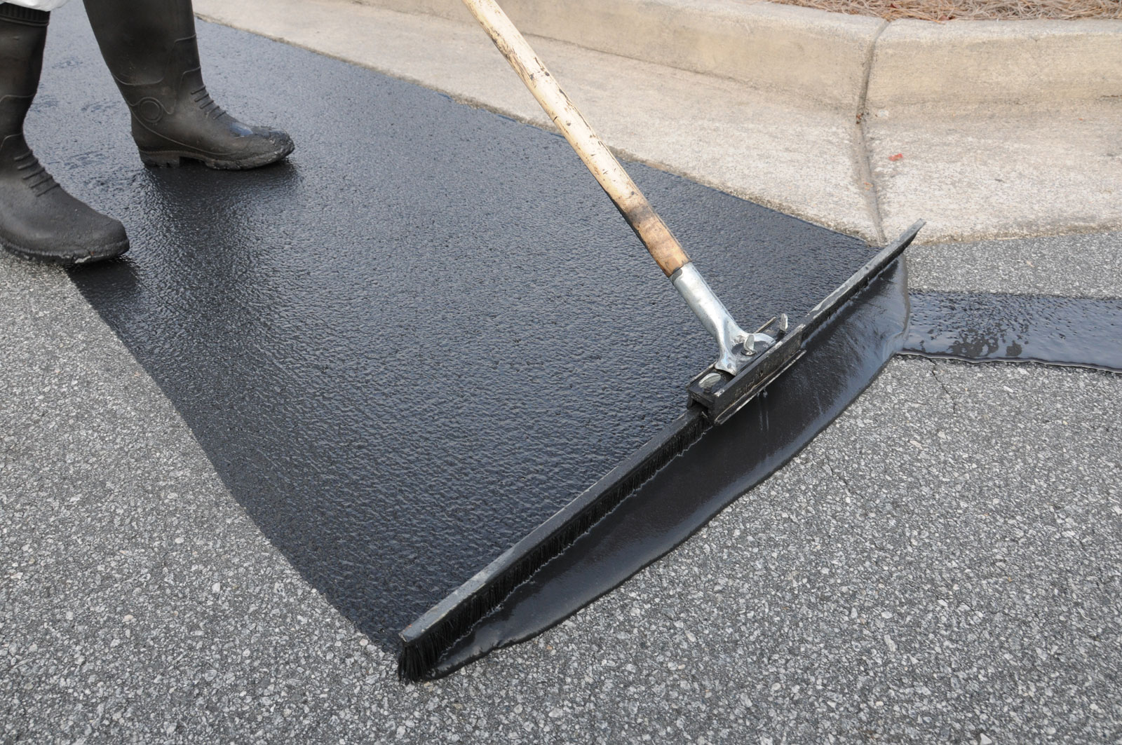Freshly sealcoated asphalt